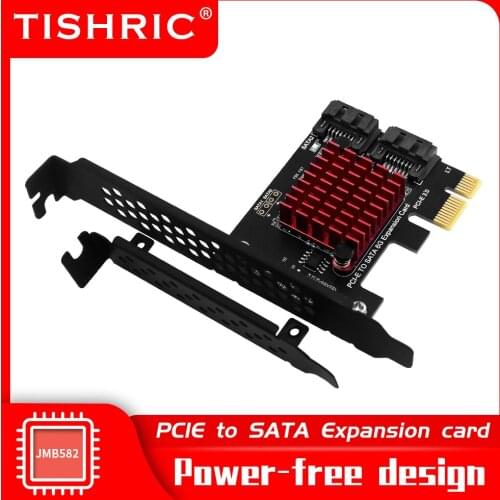 TISHRIC PCIE 1X to 2 port SATA Expansion Card PCIE3.0 PCIE 1X 4X 8X 16X PCI Express Multiplier Riser Adapter for Mining