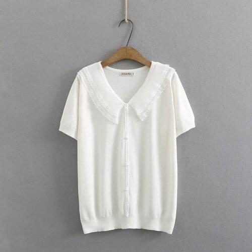 Plus Size Womens Short Sleeve Tshirts White Black Slim Tops Crochet Slim Shirts