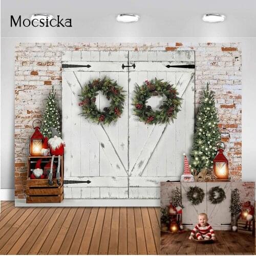 Merry Christmas Brick Wall Backdrop for Photography Christmas Tree Wreath Background for Photo Studio Newborn Kids Portrait Prop