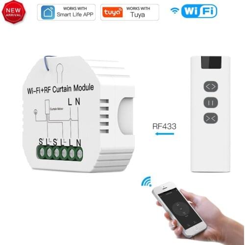 Tuya WiFi RF Roller Blind Shutter Curtain Switch Module with Remote for Electric Motor Sunscreen Works with Google Home Alexa