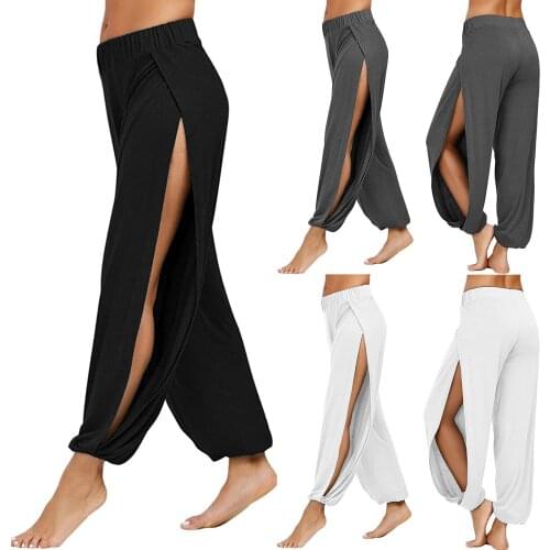 Sport Leggings Women Gym Clothing Casual Solid Hollow Elastic Waist Workout Sports Wide Leg Pants Trousers лосины для фитнеса
