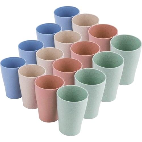 16 Pack Wheat Straw Drinking Cups,for Kids Adult,10 Oz Reusable Tumblers Stackable Cups for Kitchen,Party and Picnic