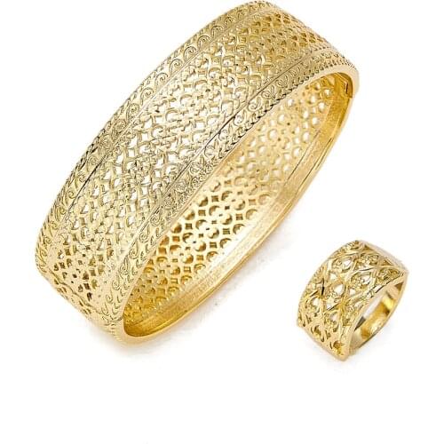 2021 May wedding gold jewelry set traditional jewelry set copper high quality bangle and ring jewelry set