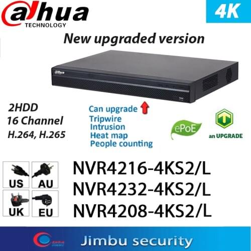Dahua NVR 4K video recorrder NVR4208-4KS2 8CH NVR4216-4KS2 16CH NVR4232-4KS2 32CH H.265/H.264 Up to 8MP Resolution