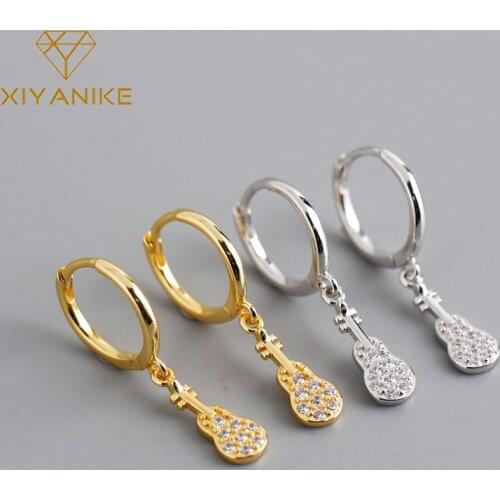 XIYANIKE 925 Sterling Silver Hot Selling Guitar-shaped Zircon Hoop Earrings Fashion All-match Jewelry Wholesale Double Gifts