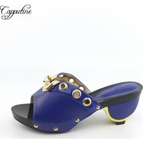 Royal Blue African Strange High Heel Womens Slippers Shoes CR2135 Heel Height 7CM