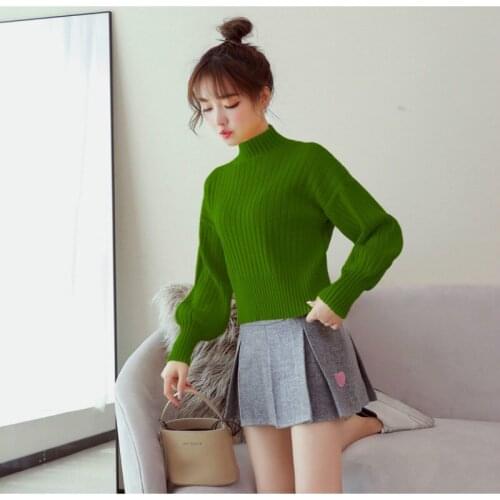 H9508 Fall Winter Female Pullover Solid Color Loose Short Sweater Women Student Long Sleeve Sweet Casual Knitted Jumper Tops