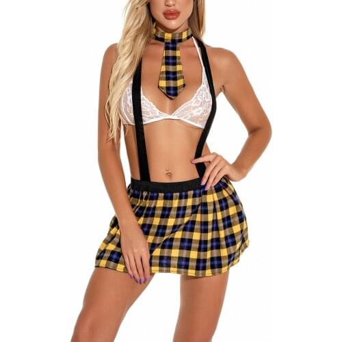 Women Sexy School Girls Outfit Costume Lingerie Set Tie Bra Thong Mini Skirt Sexi Lenceria Erotic Lingerie Role plus size