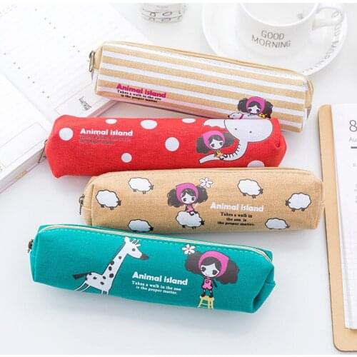 20pcs Cute Girl Canvas Small Pencil Bags for School Office Supplies Korean Bag Kawaii Stationery Irredescent Gifts for Girls