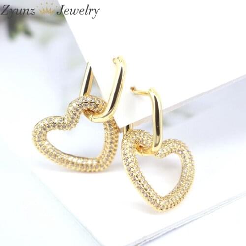 5Pairs, Clear CZ Crystal Zircon Heart Pendant Hoop Earrings for Women