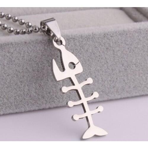 Free Chain Fashion 316L Stainless Steel fishbone carving Pendant lovers