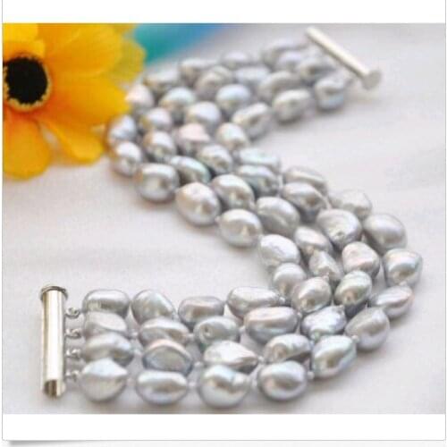 Wedding Woman Jewelry 4 Strands Pearl Bracelet 9mm Bright Gray Real Natural Freshwater Pearl Bracelet
