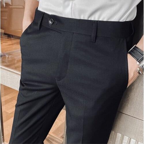 Autumn Suit Pants Men Fashion Casual Elastic Long Trousers Male Straight Business Suit Pants Large Size mens long trousers