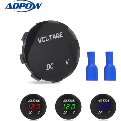 ADPOW Car Motorcycle DC12V-24V Voltage Waterproof LED Panel Digital Voltage Meter Display Voltmeter 12V