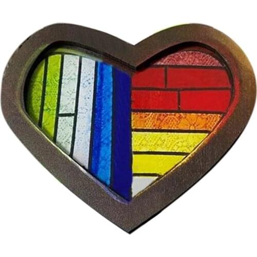 Wooden Rainbow Love Heart Ornaments Pendant Wood Tags Love Heart Hanging Decoration Heart Art Decor For Wall Living Room