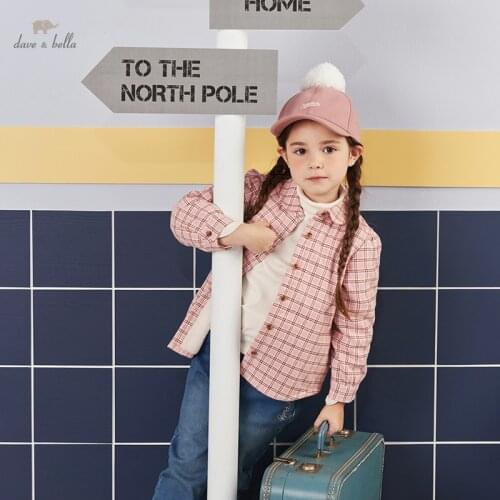 DKY20159 dave bella 5Y-13Y autumn baby girls long sleeve shirts children soild print shirt kids boutique clothing