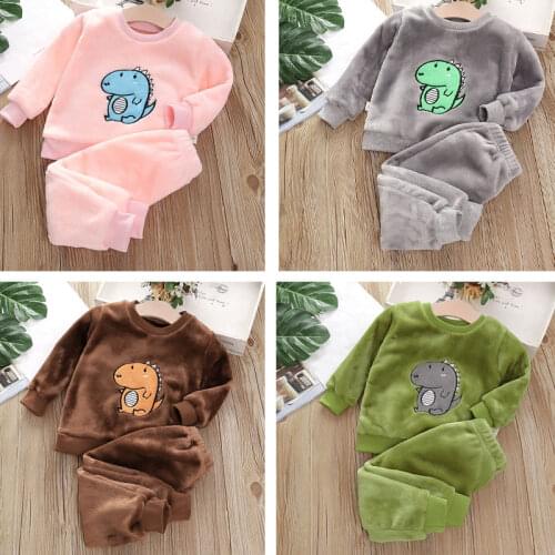 Childrens Pajamas Sets Kids Boys Sleepwear Toddler Girls Cartoon Flannel Pajama Autumn Winter New Baby Casual Dinosaur Homewear