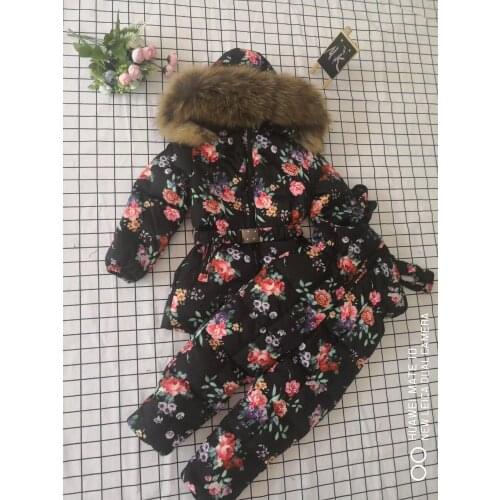 80-145cm 2019 Winter Jacket Children down jackets & PANT duck down Fur hooded flower girl snowsuit boy set outerwear ski suit