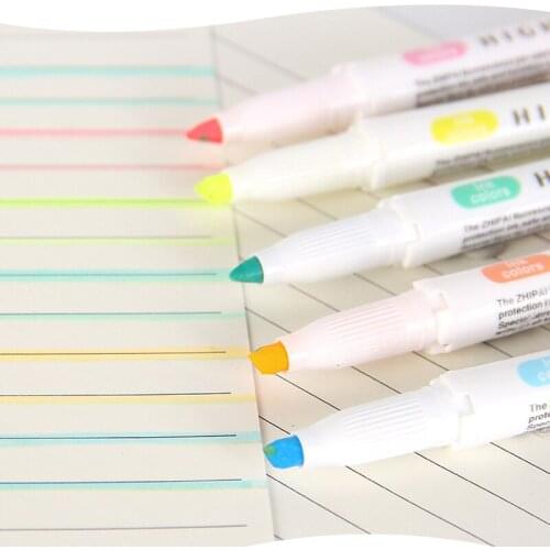 Double Headed Highlighter Pens 5 Colors/set Fluorescent Markers Mild Liner Highlighters Pen Art Marker Stationery