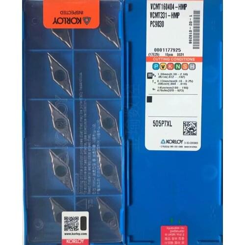 VCMT160404-HMP PC9030 VCMT160408-HMP PC9030 100% original KORLOY Carbide insert Processing: stainless steel