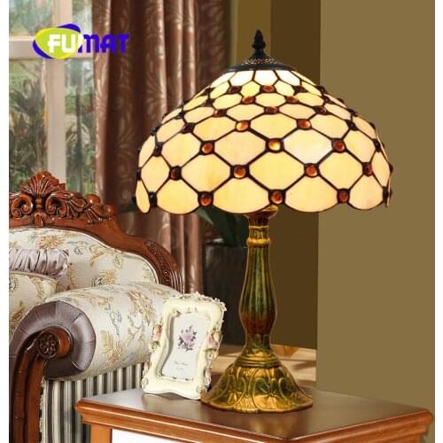 FUMAT American Minimalist creative Tiffany Stained Glass Retro Rose Living Room Dining Room Bedroom Bedside Table Lamp