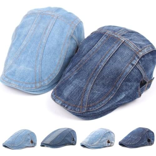 2020 Autumn Jeans Beret Hat for Men Women Casual Unisex Denim Beret Cap Fitted Sun Cabbie Flat Cap Gorras