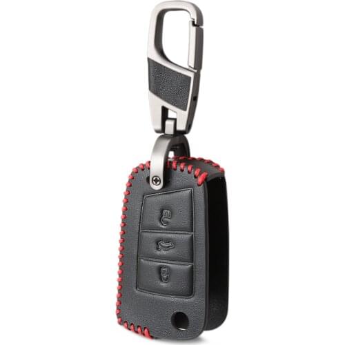 Leather Car Key Case For VW for Volkswagen MK7/GTI 7/Golf 7/Golf R Skoda Octavia A7 SEAT Folding Remote Fob Cover Keychain