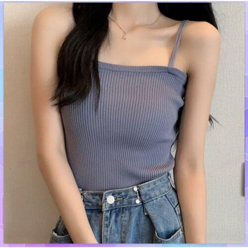 Sexy Backless Knitted Tank Top Womens Strap Tube Top Female Solid Basic Halter Sleeveless Camis Vest Casual Camisole Summer