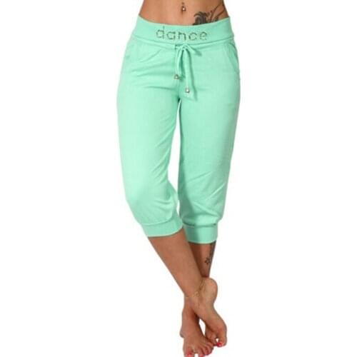 Summer Womens Fashion Elastic Waist Jogging Drawstring Casual Sports Fitness Pants Plus Size