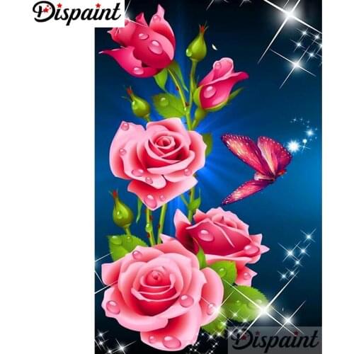 Dispaint Full Square/Round Drill 5D DIY Diamond Painting "Rose flower scenery" 3D Embroidery Cross Stitch Home Decor Gift A11113