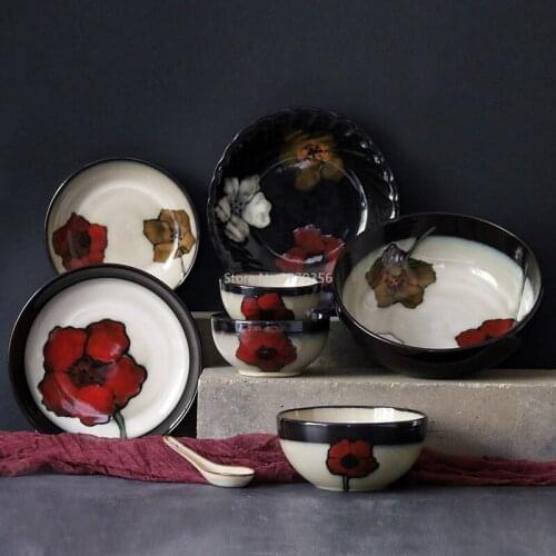 Japanese and Korean Ceramic Tableware Set Creative Fish Plate Soup Bowl Noodle Bowl Rice Bowl Household Plate Deep Dish Spoon