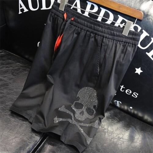 Summer New Hot Trend Leisure Beach Breathable Straight Rhinestone Skull Joker Shorts Plus Size 4XL
