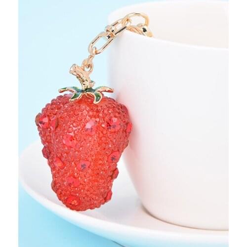New Creative Fruit Keychains Cute Resin Strawberry Keychain Raspberry Car Keychain Bag Female Pendant Accessories Jewelry Charm