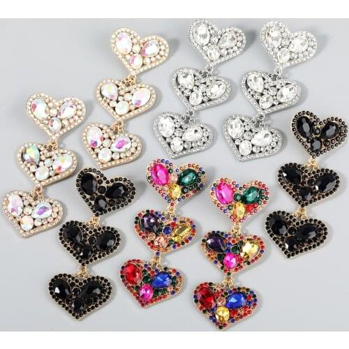 JIJIAWENHUA New Rhinestone Heart-shaped Pendant Womens Earrings Dinner Party Fashion Luxury Jewelry Accessories