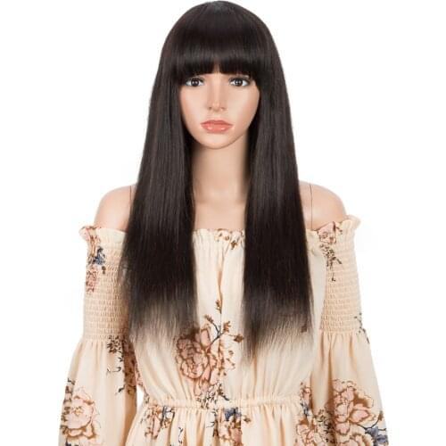 Straight 30Inch Human Hair Wigs With Bangs Full Machine Made Wigs Natural color wigs With Black Women Brazilian Remy Wig