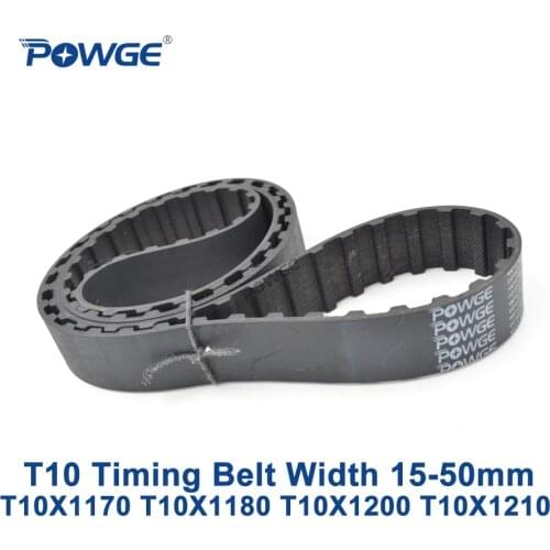 POWGE T10 Synchronous timing belt C=1170/1180/1200/1210 Width 15/20/25/30/40/50mm Rubber T10X1170 T10X1180 T10X1200 T10X1210