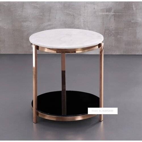 Modern Luxury Marble Top Tea Table Simple Living Room Bedroom Corner Sofa Side Small Round Coffee Table Stainless Steel Rack