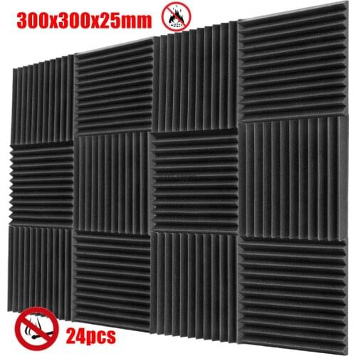 24PCS 300x300x25mm Studio Flame Retardant Acoustic Foam High Density Sound Proofing Sponge Absorption Panel Sealing Strip