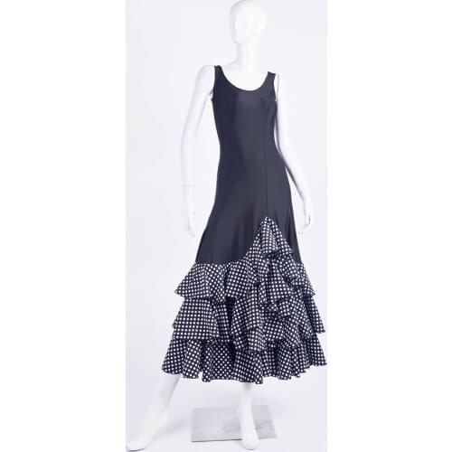 Ballroom dance Spanish Dance three layers of irregular lotus leaves big pendulum dress F13010