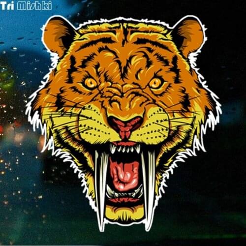 Tri Mishki WCS166 14x15cm angry sabertooth head funny colorful animal car stickers auto automobile decals