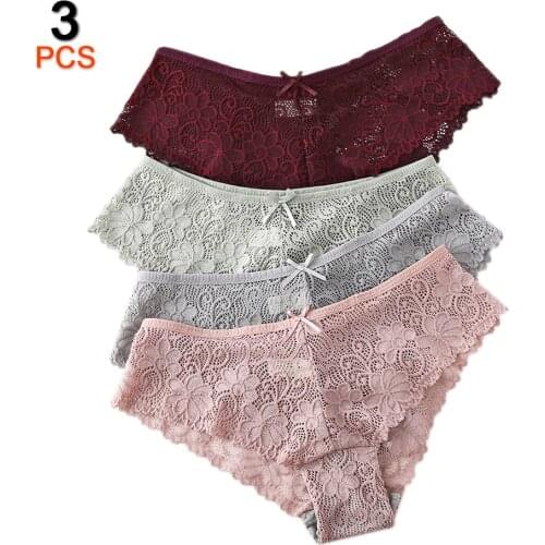 3Pcs/Lot Sexy Lace Panties Women Cotton Underwear Women Briefs Cozy Culotte Femme Low Waist Panties Female Breath-able Lingerie