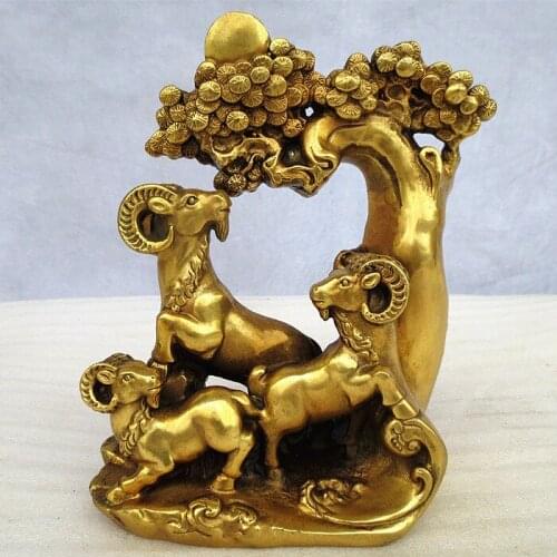 El medallón de bronce Sanyangkaitai cobre Feng Shui Zodíaco oveja la primavera viene en forma completa