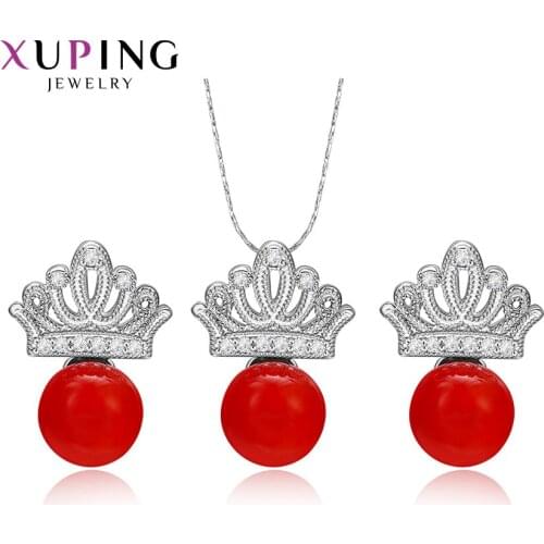 Xuping Fashion Design Imitation Pearl Pendant Earrings Jewelry Sets Party Best Gift Temperamen Ladies 60094