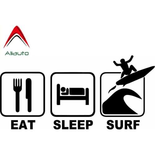 Aliauto Funny Car Sticker Eat Sleep Surf Decoration Personality Fashion Decal Automobile Accessories Black Silver,17cm*8cm