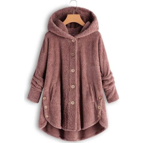 2019 Plus Size Winter Women Fashion Jackets Solid Color Hooded Long Irregular Lady Clothes Keep Warm Cashmere Coats Pink Female