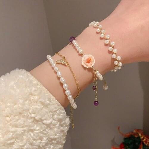 Punk Gold Color Charm Chain Bracelets For Women Pearl Coin Butterfly Bangle Bracelets Fashion Bohemian Jewelry Gift Stainless