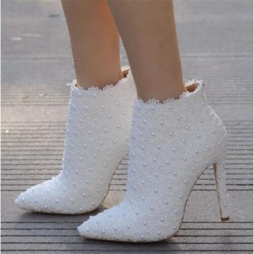 2019 Sexy fashion white lace lady party prom shoes boots wedding shoes wedding dress women shoes Size 35-41