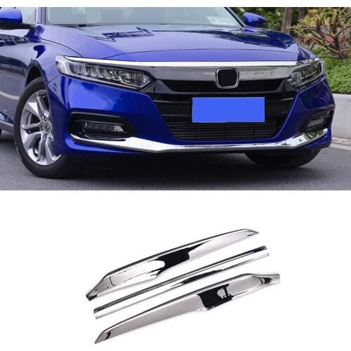 Fit For Honda Accord 2018-2019 ABS Chrome Front Bumper Lip Protector Cover Trim 3pcs