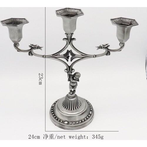 3-branch retro tin alloy metal Relief Art Candlestick candle holder set candlestick home decoration ZT010