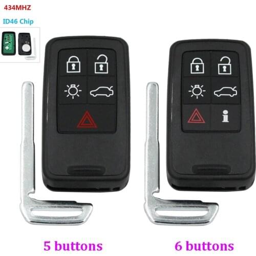 5/6 Buttons Car Smart Remote Key 433Mhz with ID46 Chip for Volvo XC60 XC70 XC90 S60 S80 V40 V70 V60 Car Intelligent Remote Key